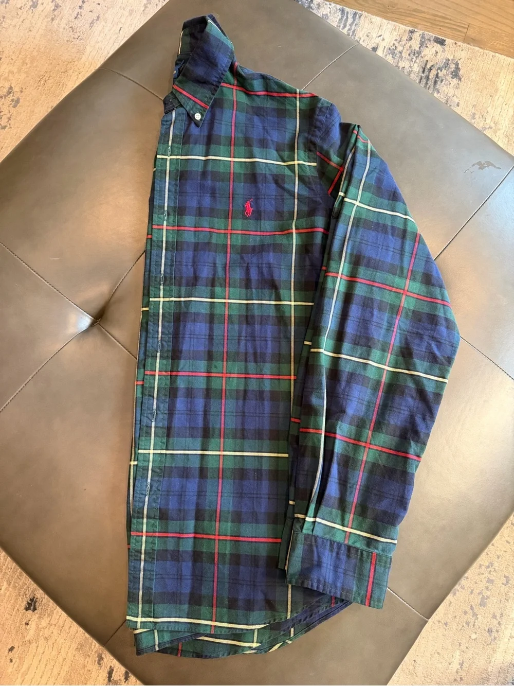 Polo by Ralph Lauren Men's Blue Green Plaid Long Sleeve Polo Shirt
